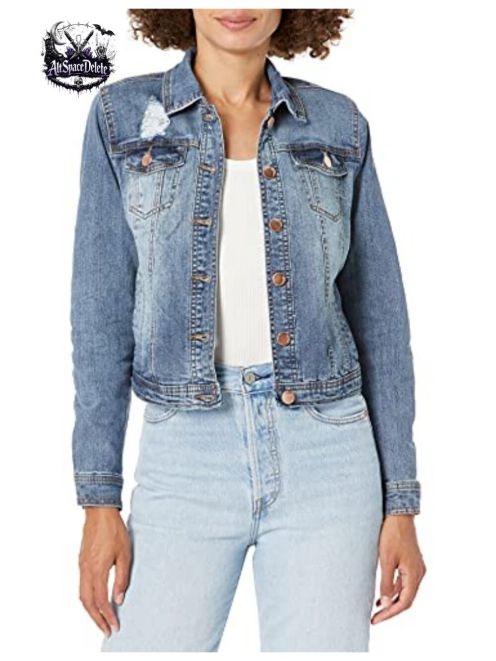 Relaxed Fit Aviator Denim Jacket Long Sleeve Point Collar Fall Women's